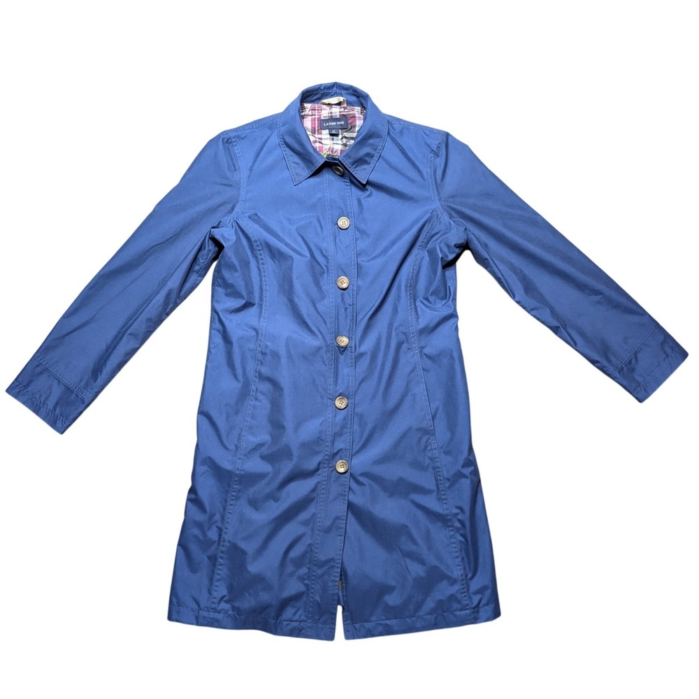 Lands' End Women's Small Blue Trench Coat Button Up Lightweight